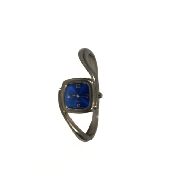 Y2K Silver Cuff Watch Blue Face Late 90s Early 2000s Vintage Fashion Wrist Watch - Picture 1 of 5